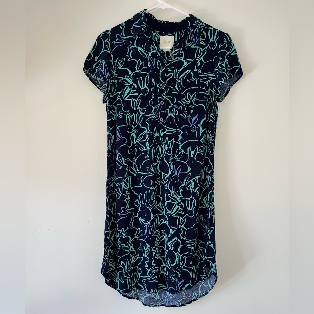 Maeve by Anthropologie Navy and Teal Bunny Patterned Dress